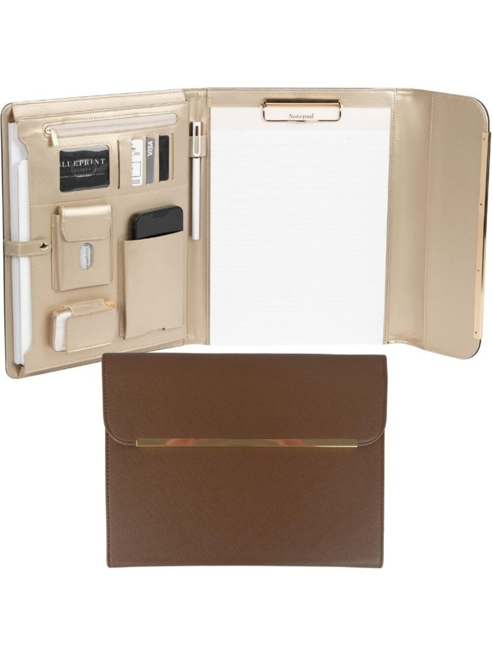 Brown Vegan Leather Portfolio Organizer | Magnetic Closure Business Binder for